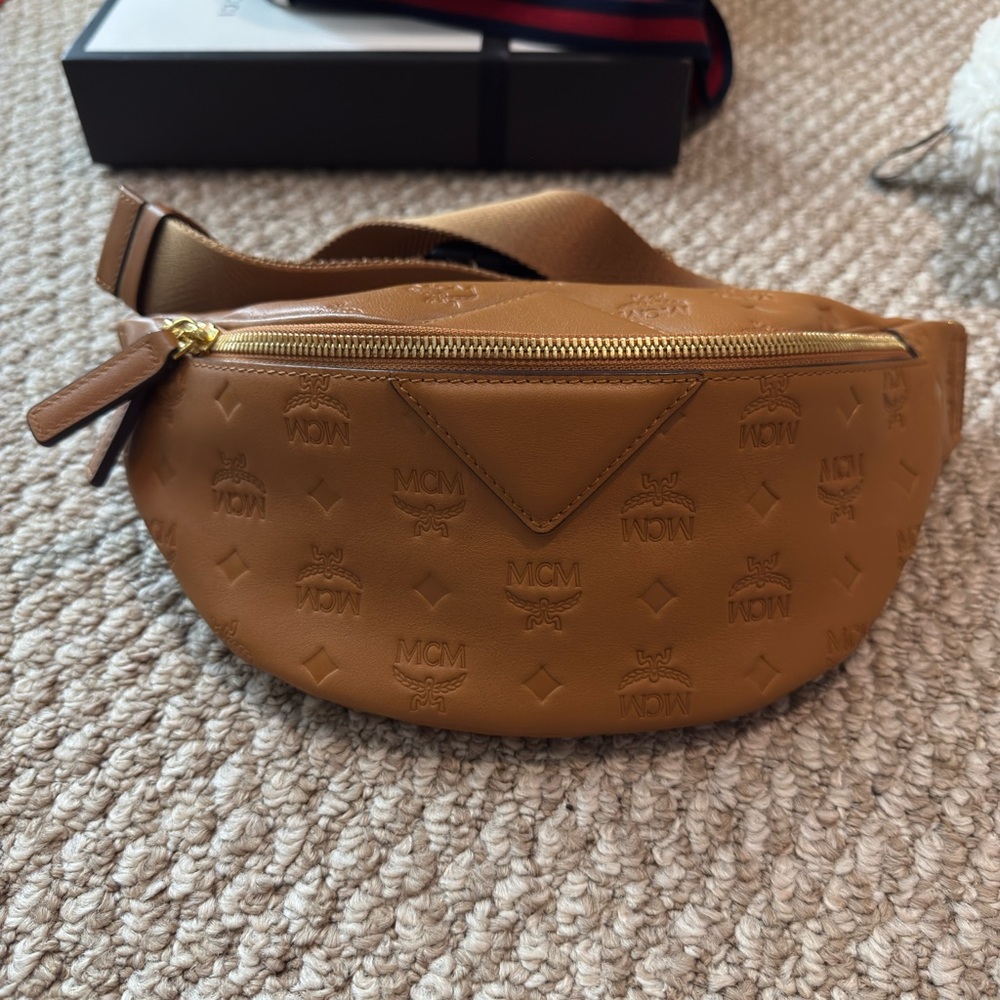 MCM Cognac Leather Waist Bag
